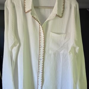 Chic White Button Down Shirt with Brown Accents
